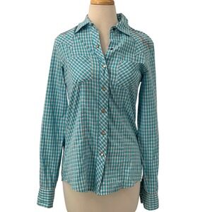 Cruel Women's Long Sleeve Pearl Snap Plaid Western Shirt Turquoise Red‎ White M